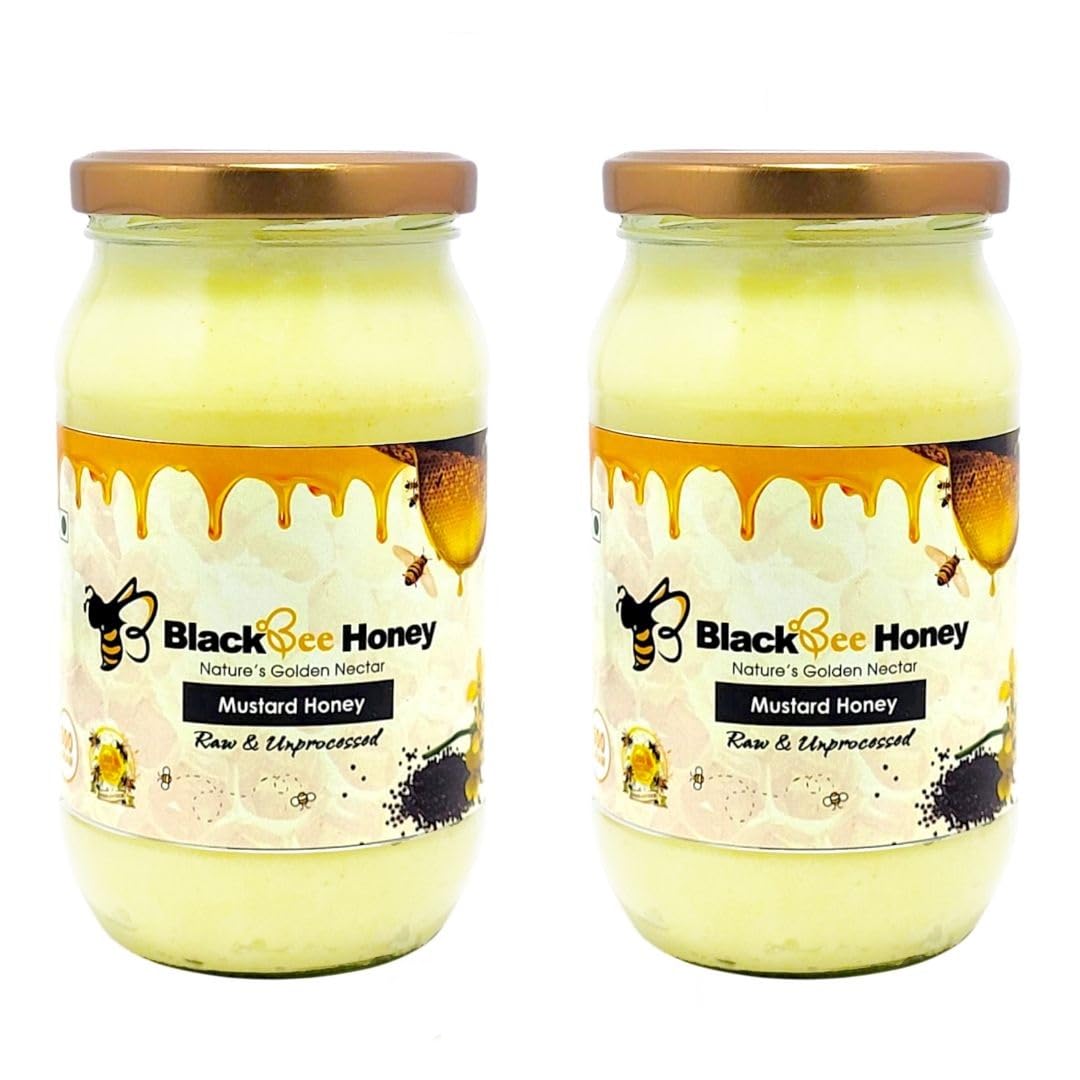 BlackBee Organic Raw Honey 1Kg | 100% Pure Honey without sugar in Sarso (Mustard) Flavour | Natural honey Rich in Anti-Oxidants | Shahad Jar | Unprocessed, Govt Lab Tested Honey (Pack of 2x500gm)-image-36
