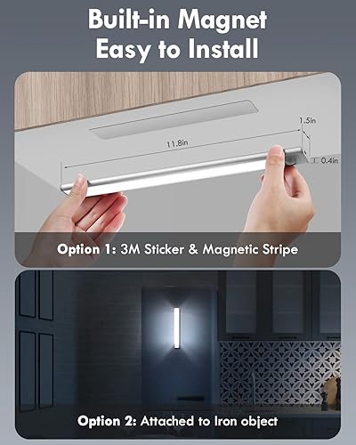 Miniatura 5 de BLS Luces LED para armario, 52 luces LED con sensor de movimiento para interiores, luces para debajo del gabinete, luces recargables USB-C para