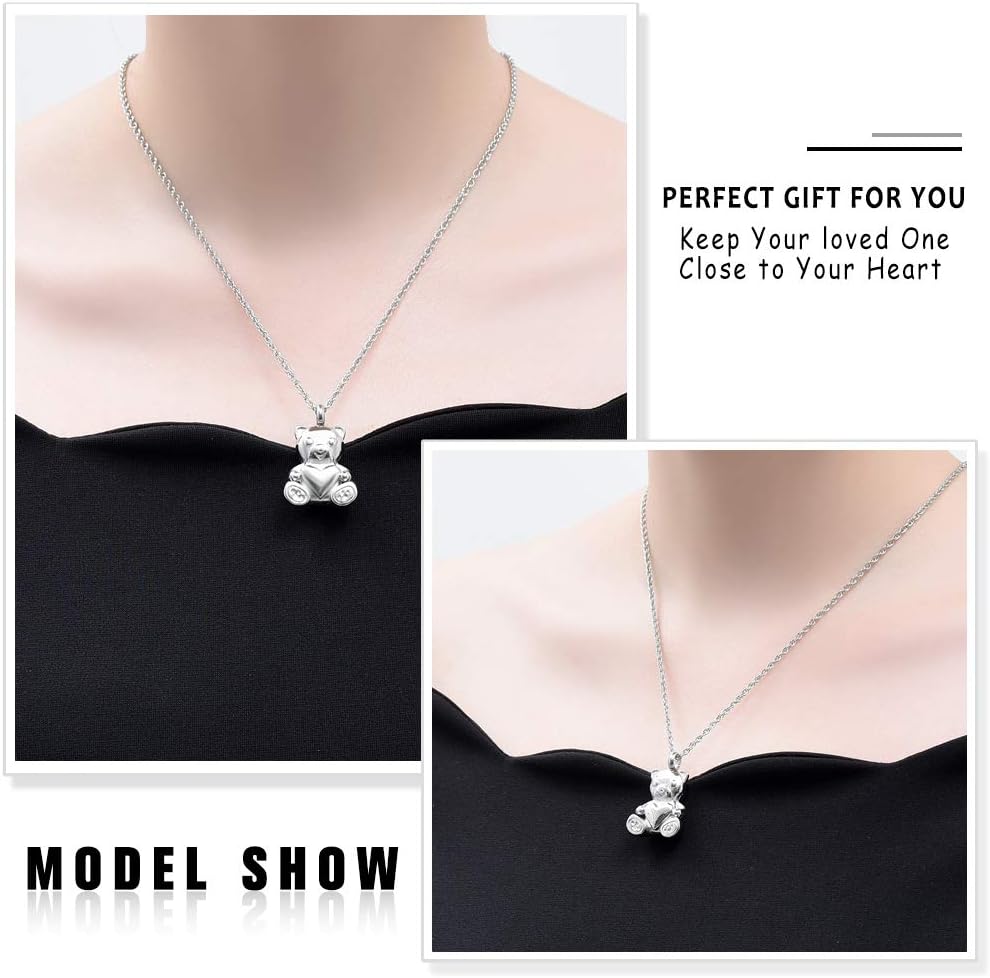 shajwo Teddy Bear Cremation Urn Nekclaces Ashes Jewelry for Men Women Heart Memorial Urn Keepsake Locket Pendant Ash Holder - Image 3