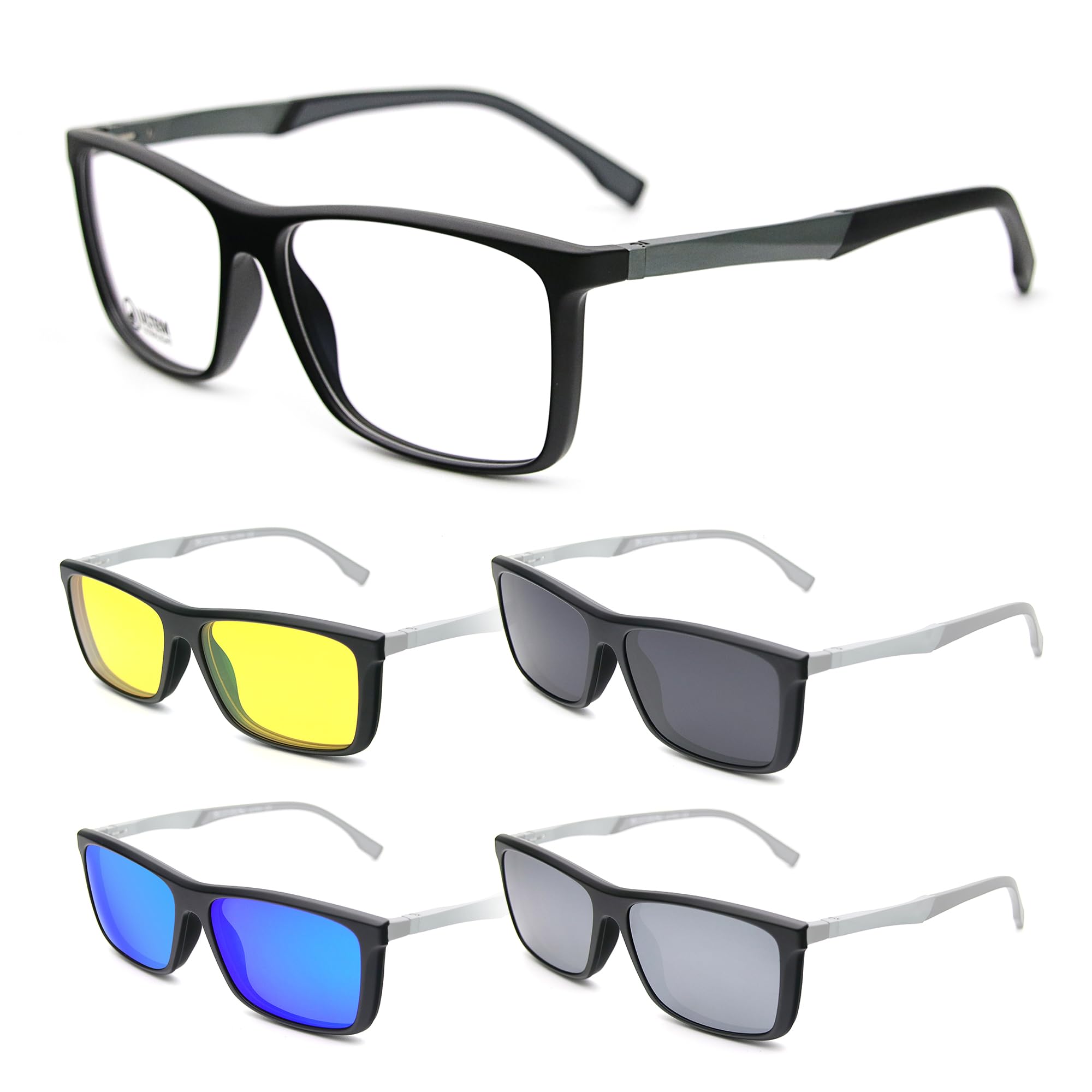 Magnetic Clip on Sunglasses for Men & Women Polarized UV Protection Retro Square Eyeglasses Fit Over Night Driving-image-20
