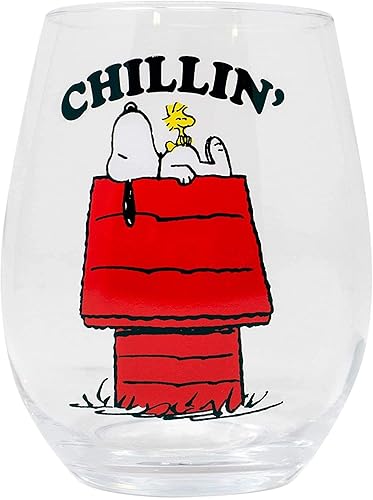 Silver Buffalo Peanuts Snoopy And Woodstock Chillin Stemless Wine Glass, 20 Ounces, 1 Count (Pack of 1) - Peanuts - 20 fl oz (Pack of 1)