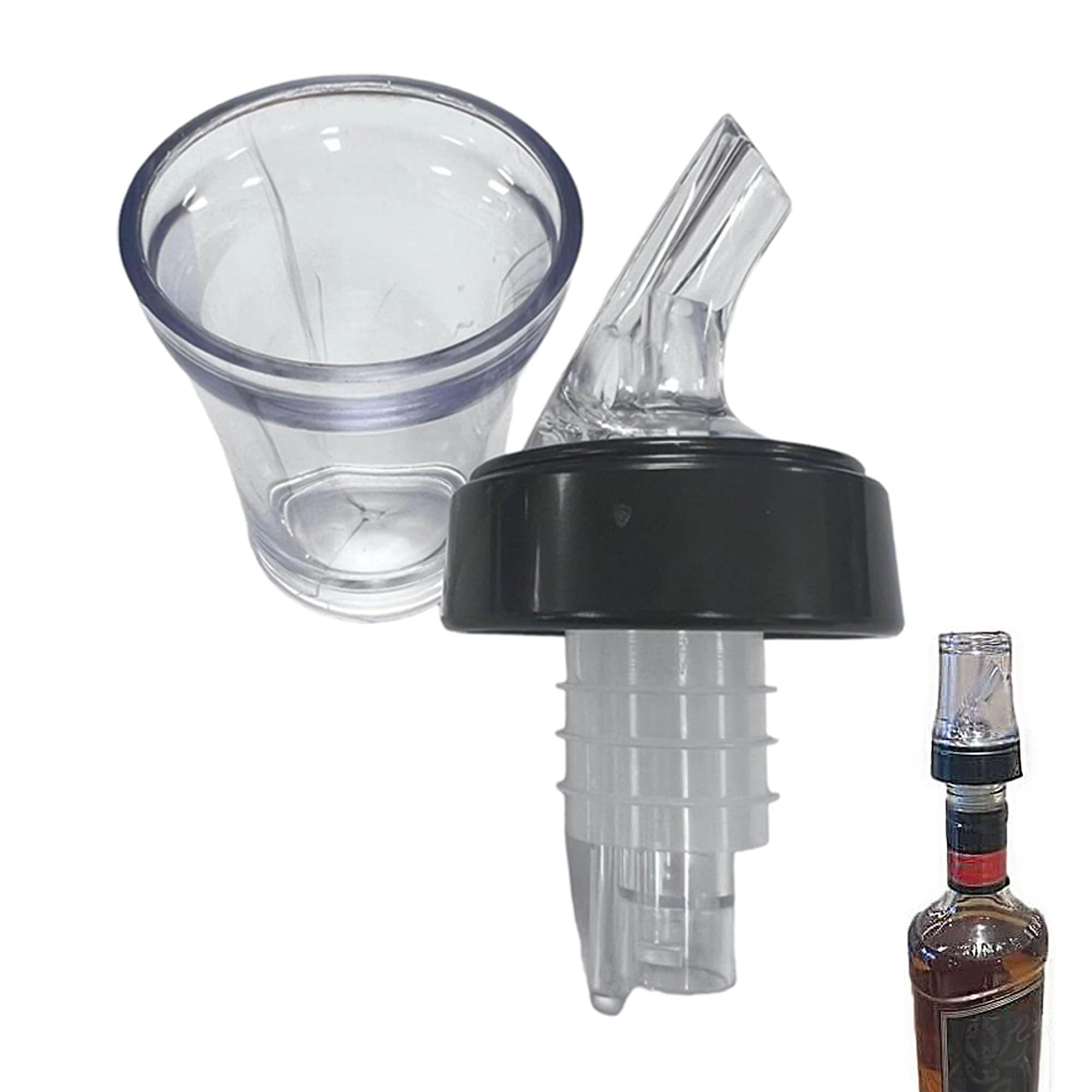 Chabrias Ltd Premium 4 in 1 Speed Pourer + 25ml Jigger Thimble Measure + Shot Glass + Dust Cap UK Made - Hygienic & Leak-Proof (12 Pack)