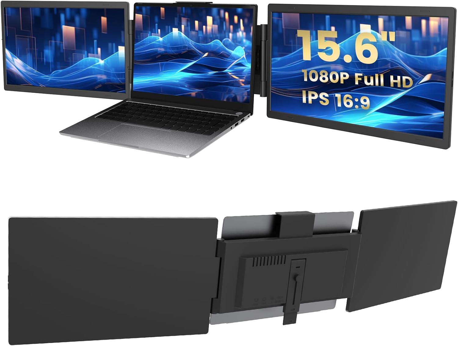 Azeyou Portable Monitor, 15.6" FHD+ 1080P Display, Tri-Screen Monitor ...