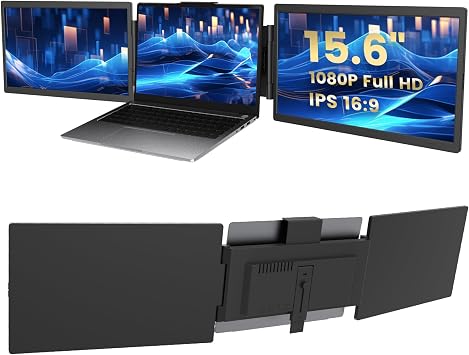 Azeyou 15.6" Triple Laptop Screen Extender - FHD 1080P Portable Monitor & Gaming Monitor, USB-C/HDMI Plug & Play Second External Monitor for 14-17 Laptops, PC, Mac, Phone