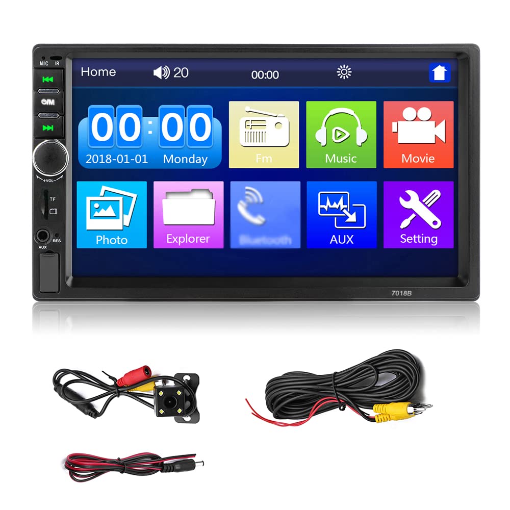 7-inch Double Din Car Stereo 2 Din Car Radio Autoradio Touchscreen BT MP5 Player with Reversing Camera Remote Control