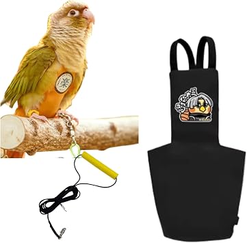 MANON ROSA Bird Diapers Leash Set Washable Reusable Handmade Flight Suit Waterproof Inner Layer - Protective Parrot Nappy Clothes Parakeets Macaws Budgies Canaries Black3,Lovebird