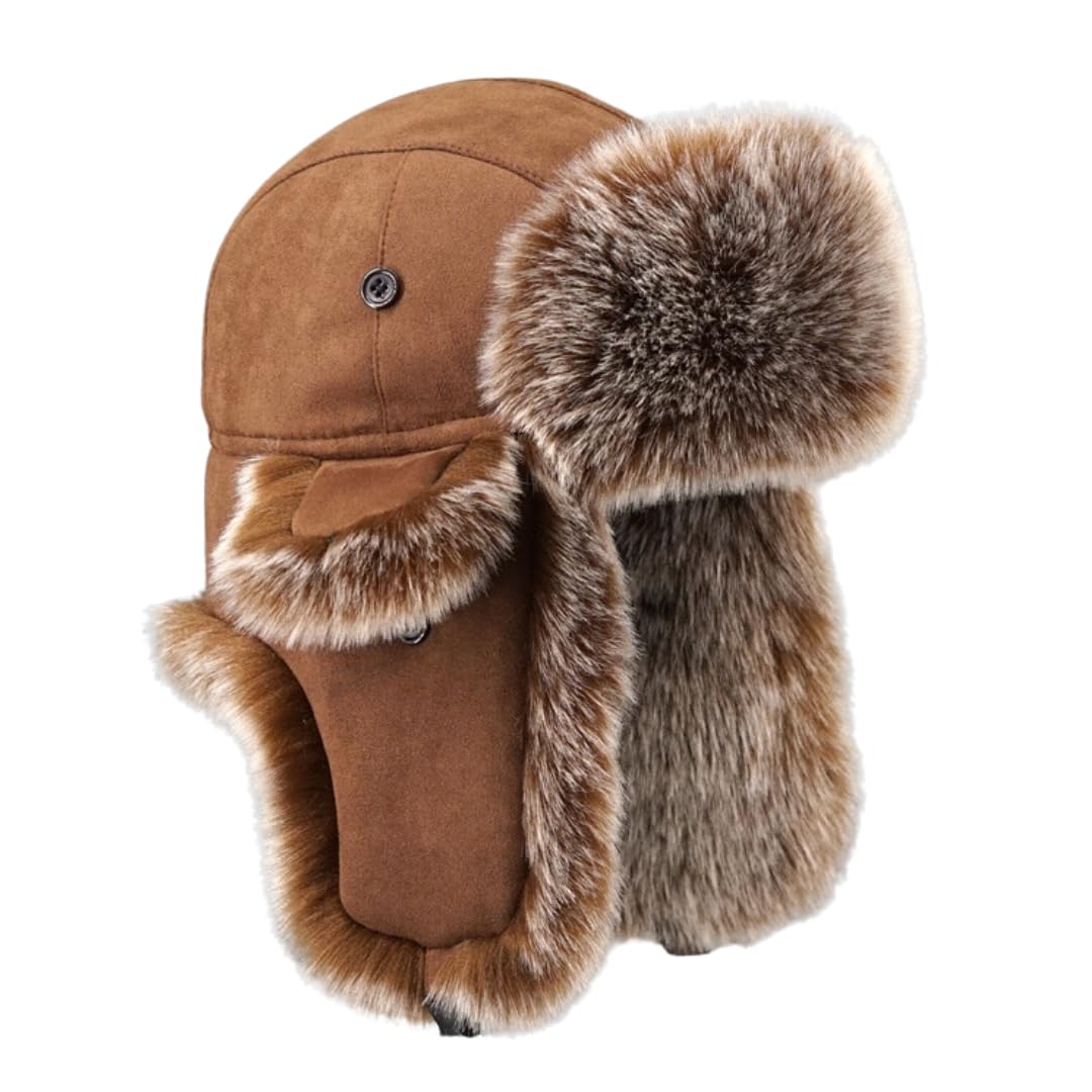 Chapeau bomber luxueux en daim synthétique – Chapeau d'hiver avec cache-oreilles Ushanka