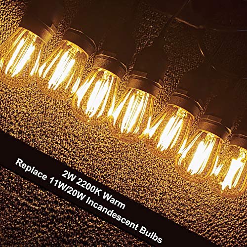 Hizashi S14 String Light Bulbs, Amber 2200K, 25 Watt Shatterproof S14 Replacement Light Bulbs, E26 Base Edison Bulbs For Outdoor String Lights, Waterproof Dimmable 2W Led Bulbs, Ul Listed, 6 Pack #TOP3