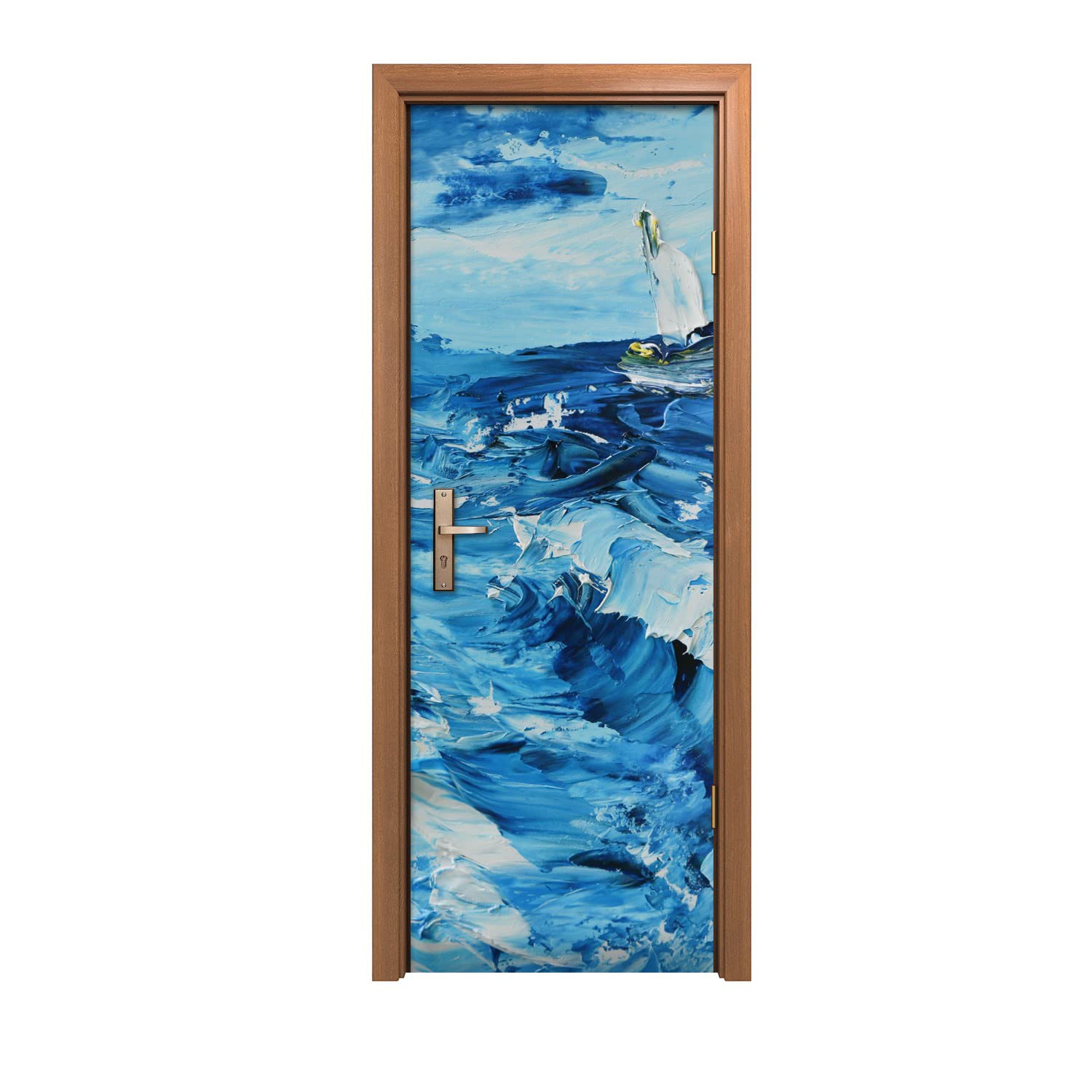 Autocollant de porte 70x200cm motif bateau de la mer déco