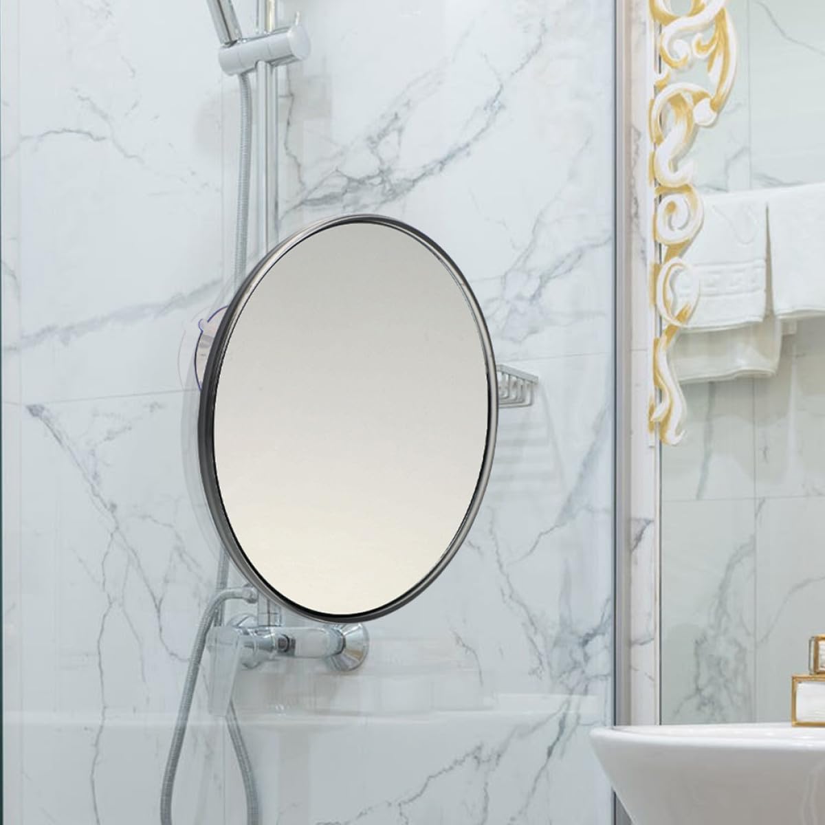 ibasenice Espejo de Aumento con Ventosa 30x Espejo de Maquillaje Compacto Plateado Φ150mm para Baño sin Taladro Adecuado para Cuidados Faciales y Belleza