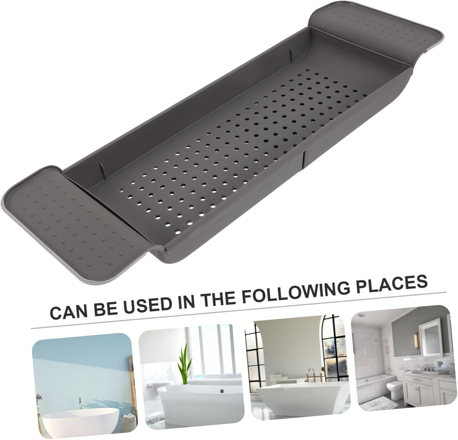 Adjustable Bathtub Tray Phone Holder Towel Storage Expandable Bath Shelf for Relaxing Soaks Easy to Standard Tubs