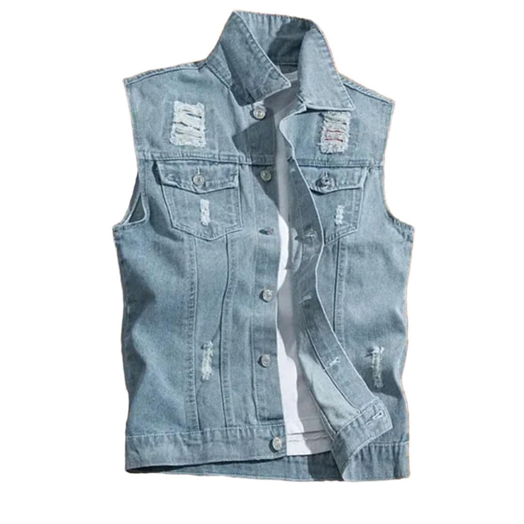 Gilet da uomo in denim con risvolto senza maniche Streetwear gilet tinta unita