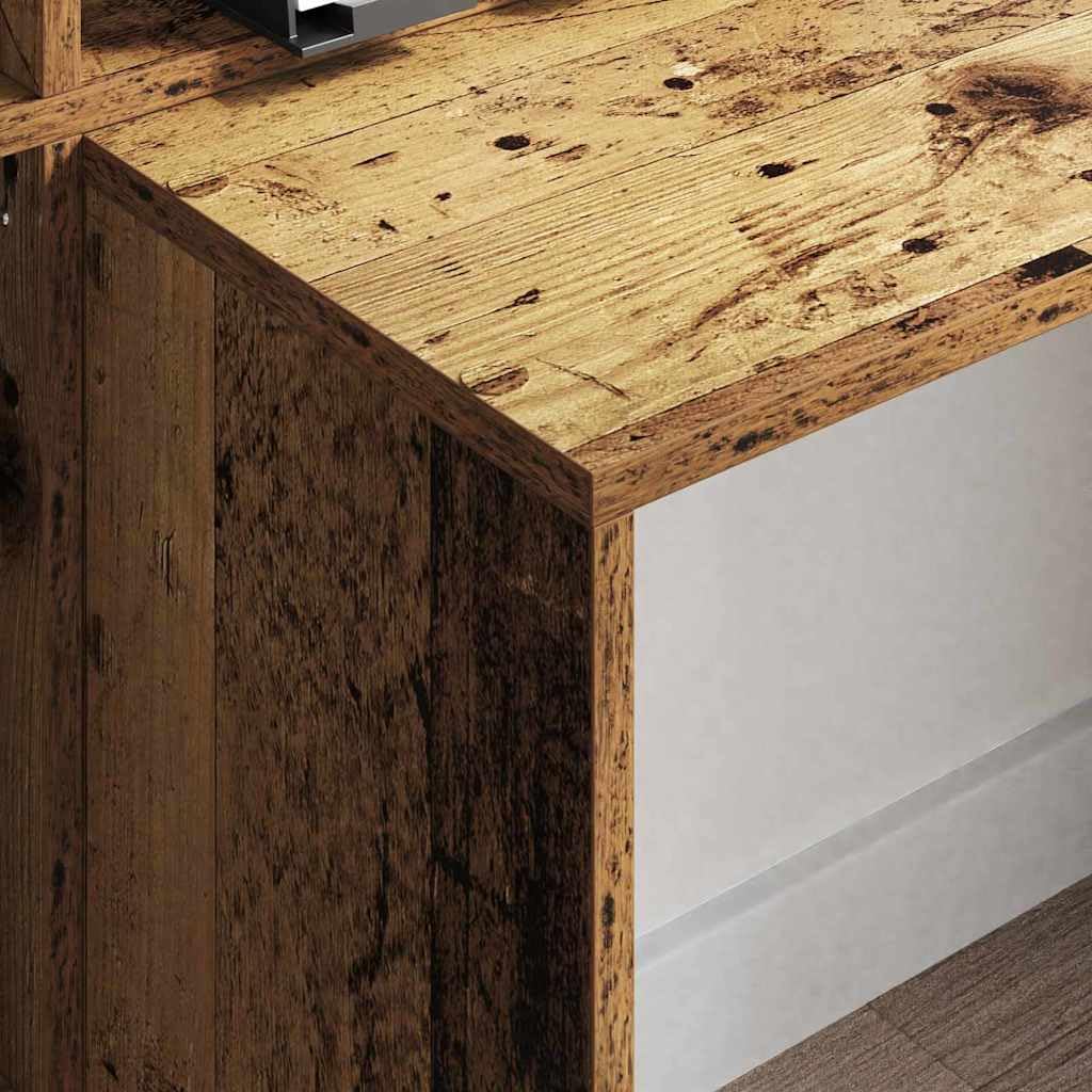 Schreibtisch aus Altholz Design Holzwerkstoff 138,5 x 55 x 143 cm mit 4 Regalen, für PC Laptop Büro Homeoffice Ordnung, Schreibfläche und Stauraum