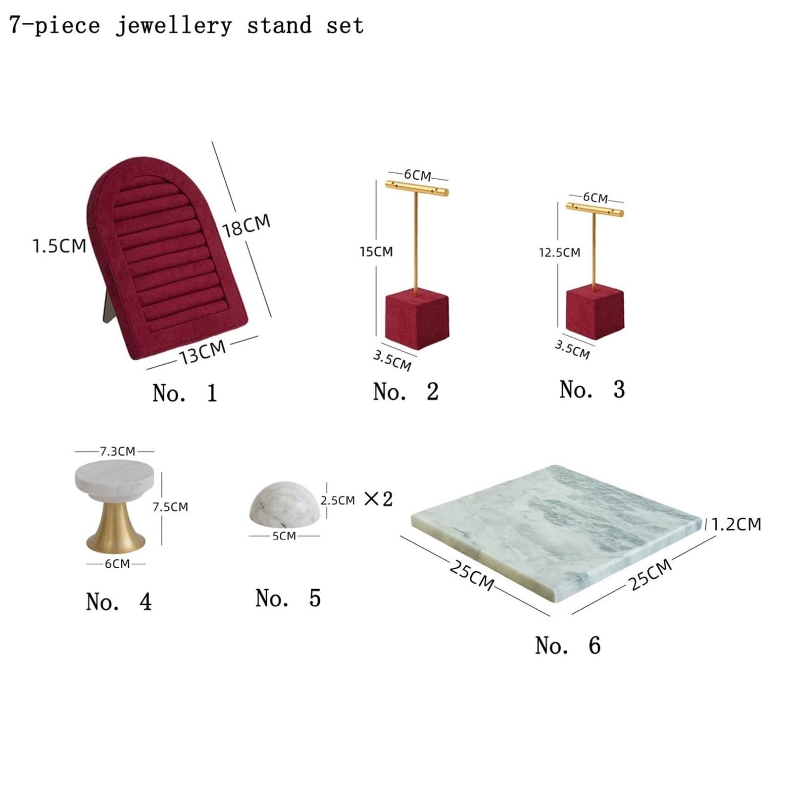 Stojak na biżuterię 7 Pcs Velvet Ring Holder Marble Tray Jewelry Stand Set Stojak na naszyjnik