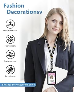 ID Badge Holder with Lanyard, I'm Fine Badge Holders Reels with Detachable Lanyards, Black Work Card Retractable Keychain Vertical ID Card for Nurse Students Teachers Office Staff