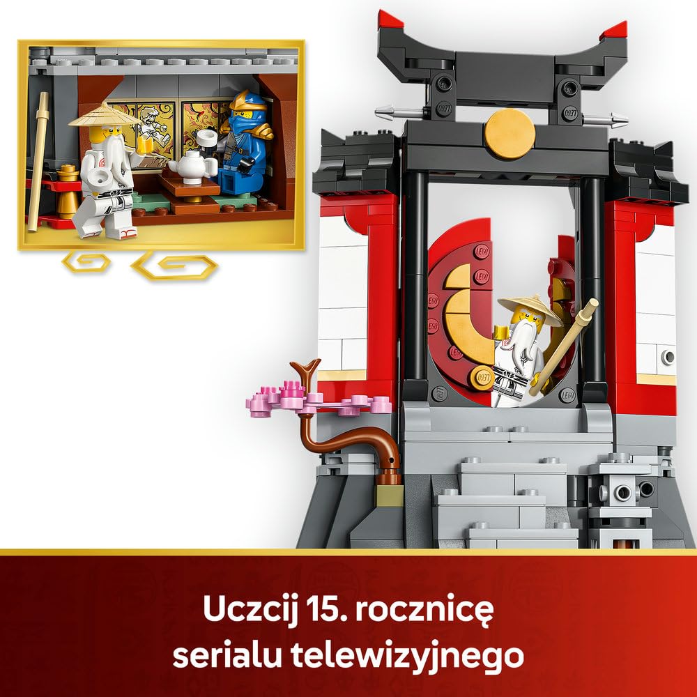 LEGO NINJAGO Ozdoba z postaciami ninja — 15-lecie, kolekcjonerski zestaw konstrukcyjny dla chłopców i dziewczynek, podstawka z ośmioma minifigurkami, pomysł na prezent urodzinowy dla 14-latka 71866