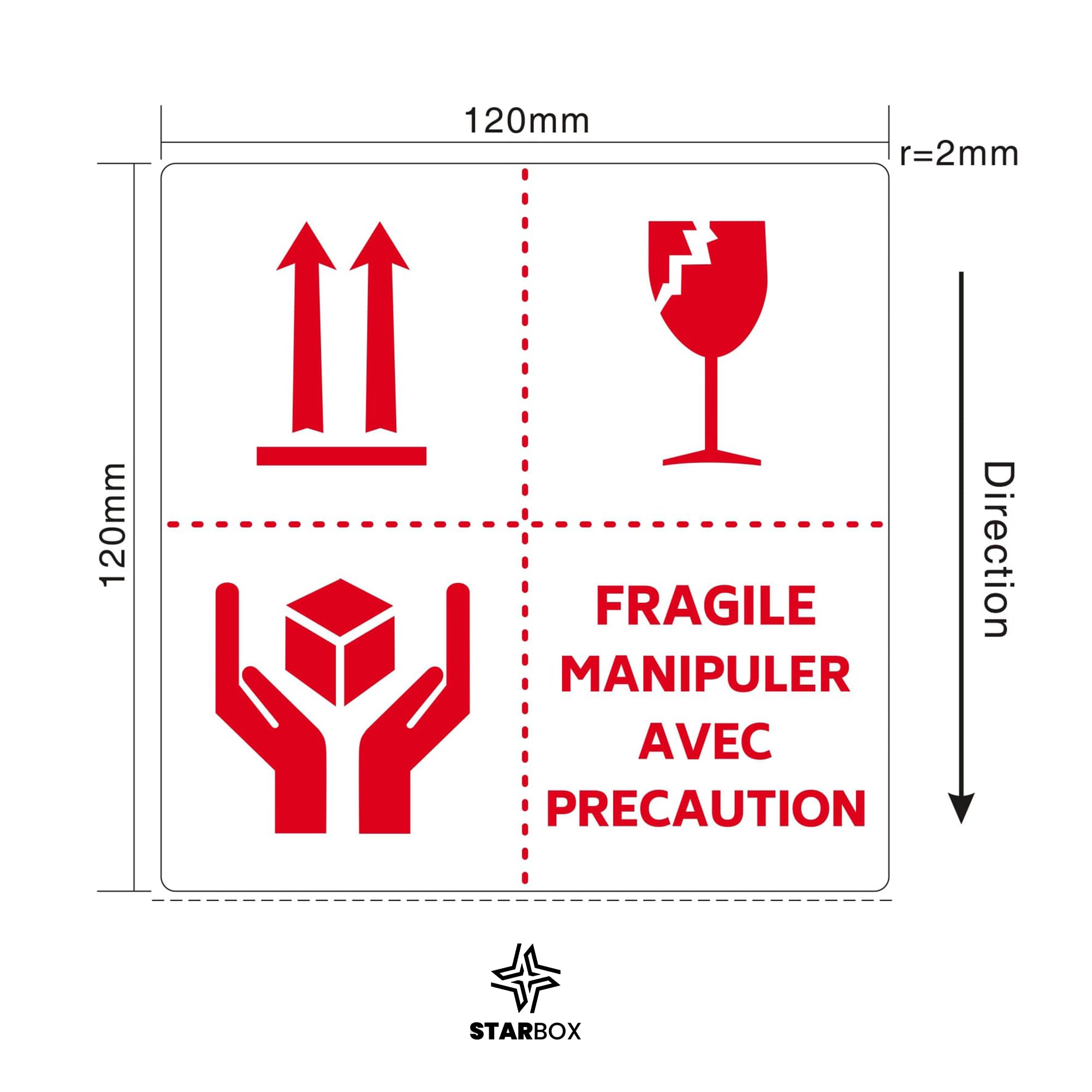 Star Box – 500 Étiquettes Fragile Rouges Autocollantes | Stickers d’Expédition et Colis | Haute Visibilité et Résistantes