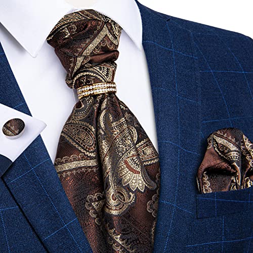 Image of DiBanGu Silk Woven Ascot Cravat with Pocket Square Set for Men | Paisley Ascot,Wrinkle-Resistant,Silky Smooth,Easy to Match,Cufflinks,Tie Ring,Wedding,Ceremonies,Party Occasions,Banquet