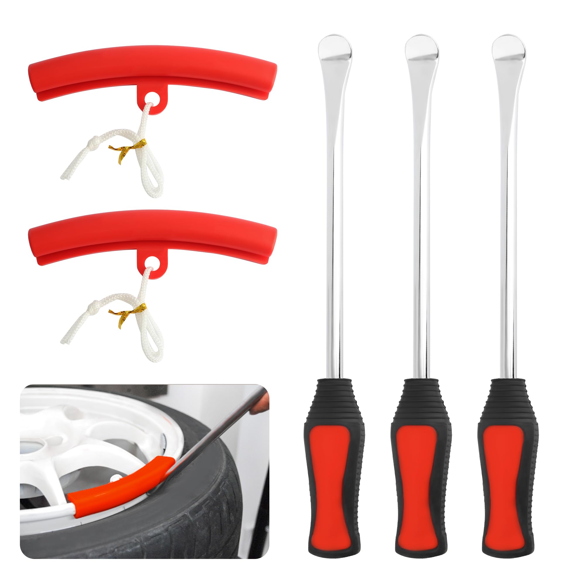 carleef Tire Spoons Lever Tool Set,Tire Changing Tools Include 3PCS Tire Spoons + 2PCS Rim Protectors,Universal Tire Changing Kit Automotive Tools for Motorcycle,Dirt Bike,Lawn Mower