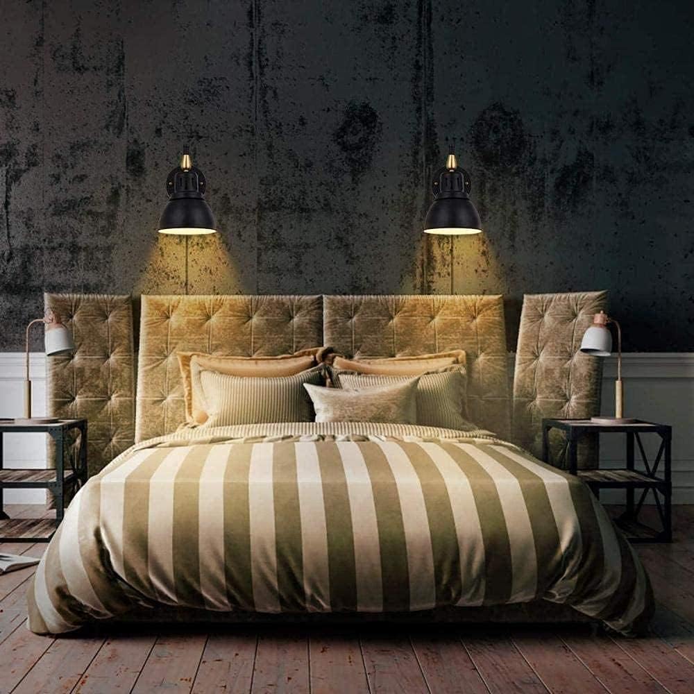 AoLa Vintage Metall Wandlampe mit Schalter und Stecke Schwenkarm Wandleuchte mit Kabel Verstellbare Langer Arm Nachttischlampe E27 Schwarz Industrielle Wandleuchten für Wohnzimmer Schlafzimmer,1 piece