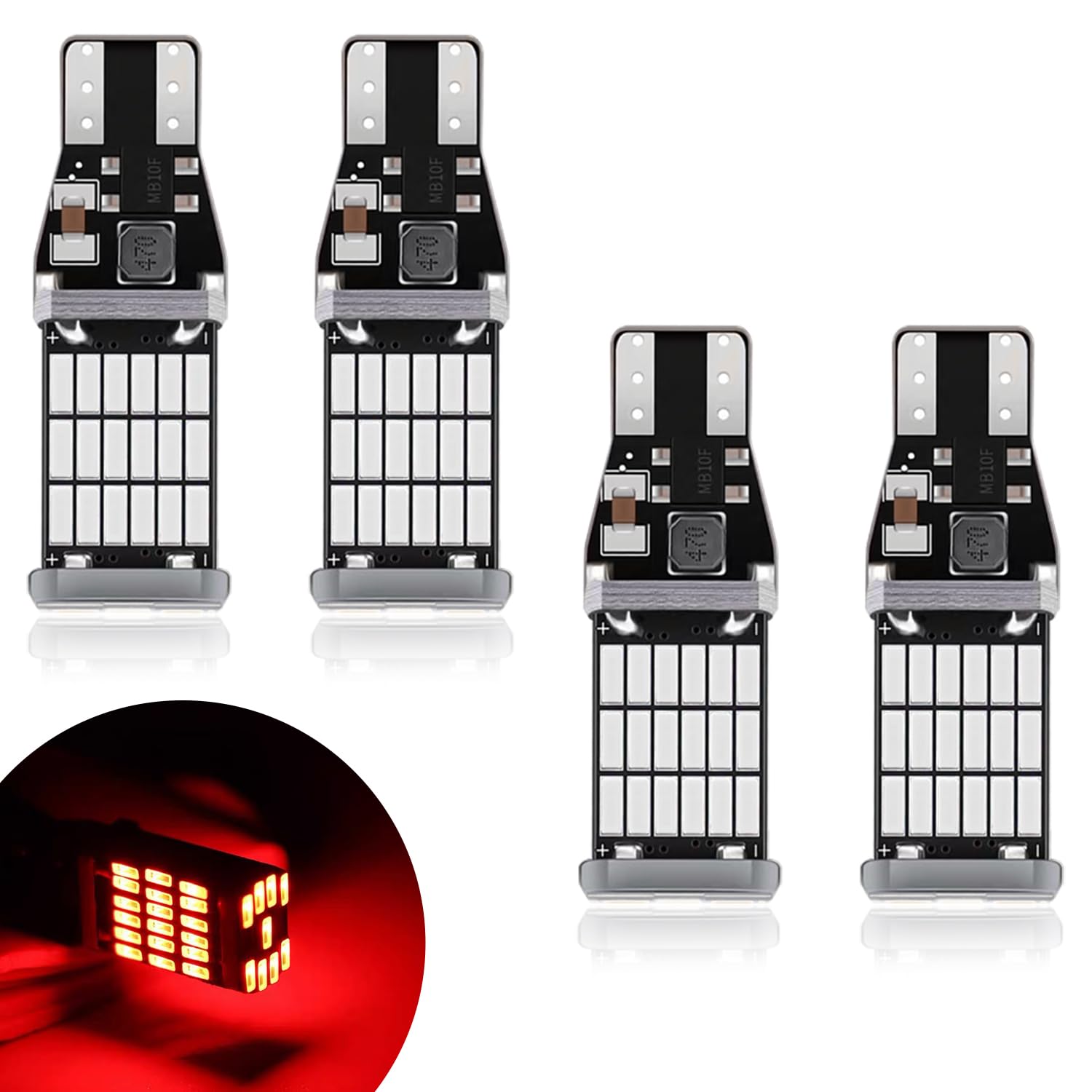 4PCS 921 912 LED Brake Lights, T15 45SMD-4014 Chipsets Backup Reverse Light Bulbs, 906 W16W Error Free Super Bright LED Bulb Replacement for Car Truck Cargo Backup Reverse Lights (Red)