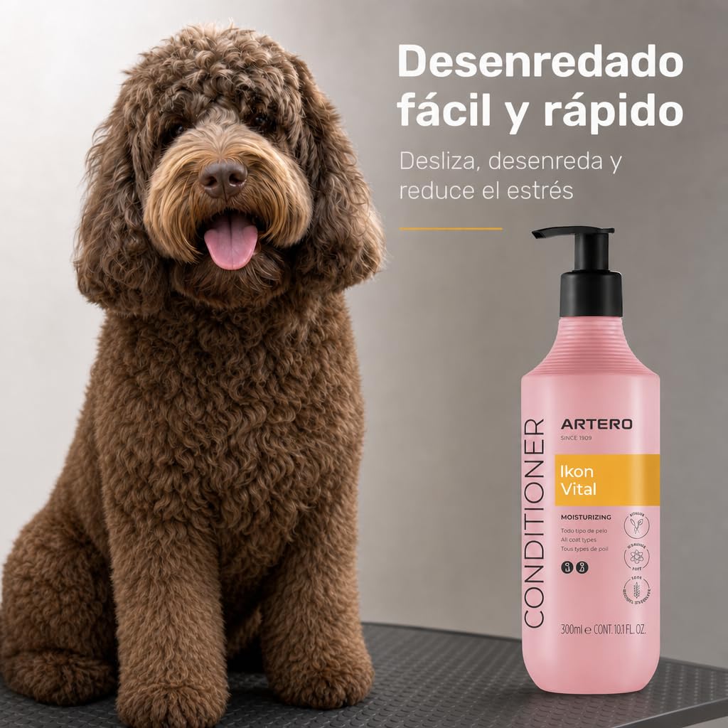 Artero Ikon Vital. Acondicionador para Perros. Hidrata, Suaviza y Protege el Manto. Enriquecido con Avena, Ideal para Pieles sensibles y mantos con Nudos o Tendencia al encrespamiento. (300 ml)