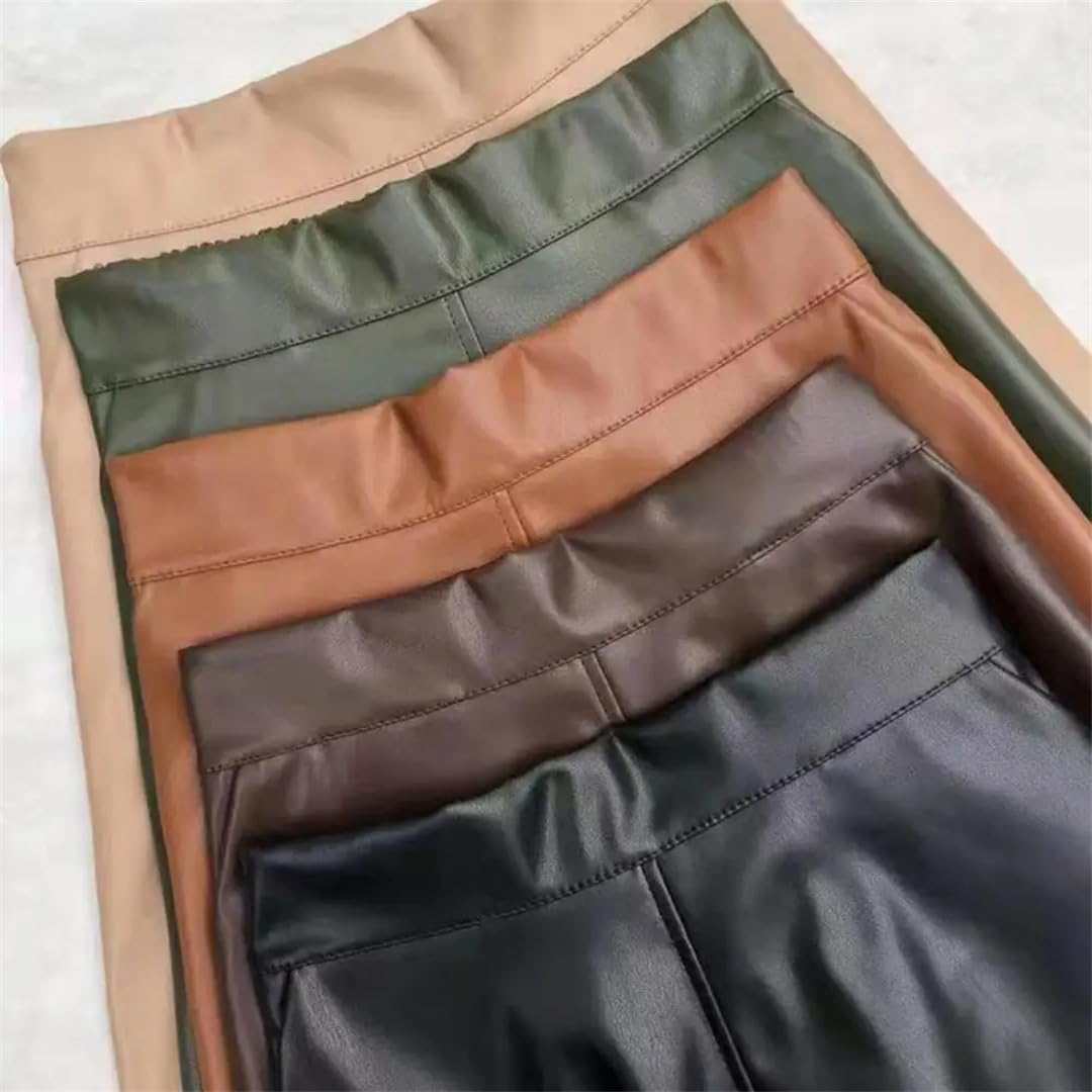 Faldas de cuero para mujer, cintura elástica, bolsillos laterales, falda maxi de piel sintética, color sólido, falda de oficina para mujer