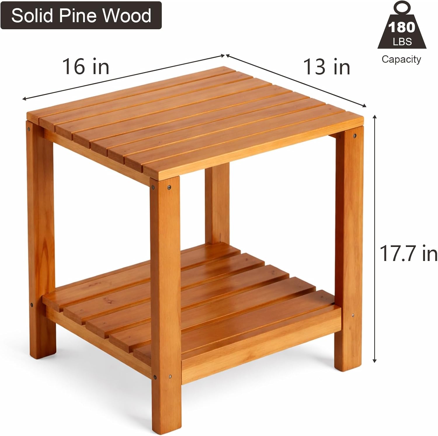 Outdoor Side Tables for Patio Set of 2, Small End Table Living Room Accent Coffee Table 2-Tier Storage Solid Wood Table for Porch, Pool, Balcony & Backyard Weather-Resistant Outside Adirondack Table