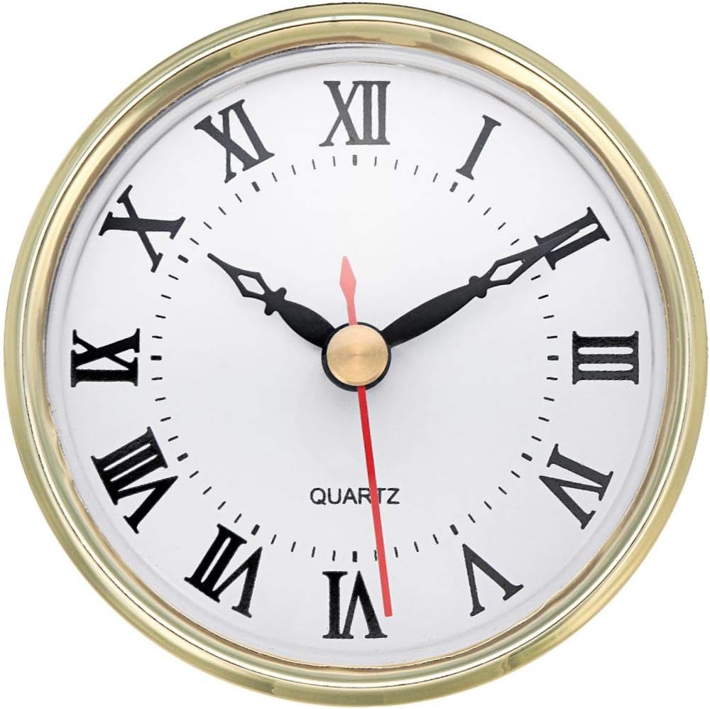 ShoppeWatch Clock Insert 80mm (3 1/8 inch) Roman Numerals Quartz Movement Clock Fit Up Round Gold Rim CK089GD