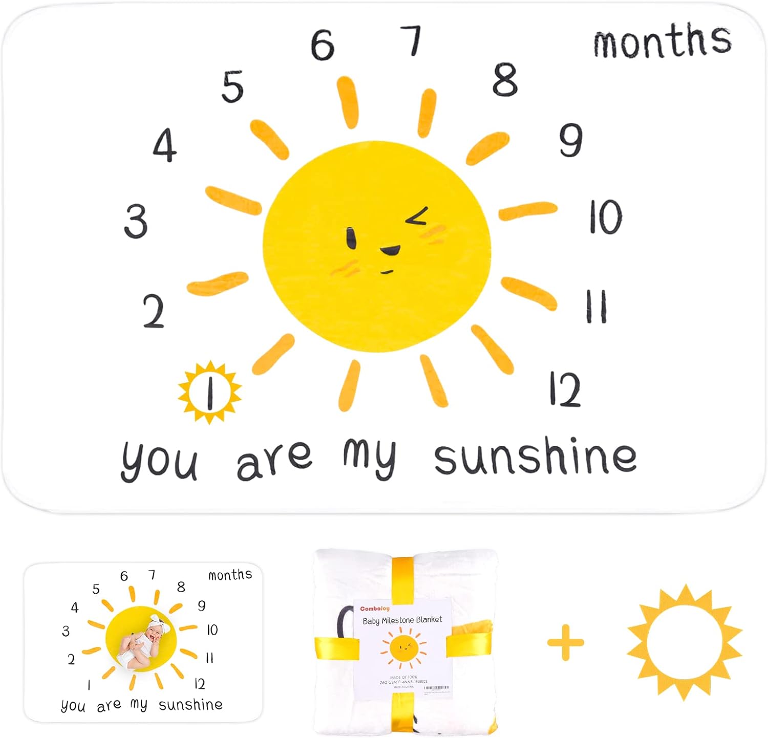 Baby Milestone Blanket Cute Sun Design Monthly Milestone