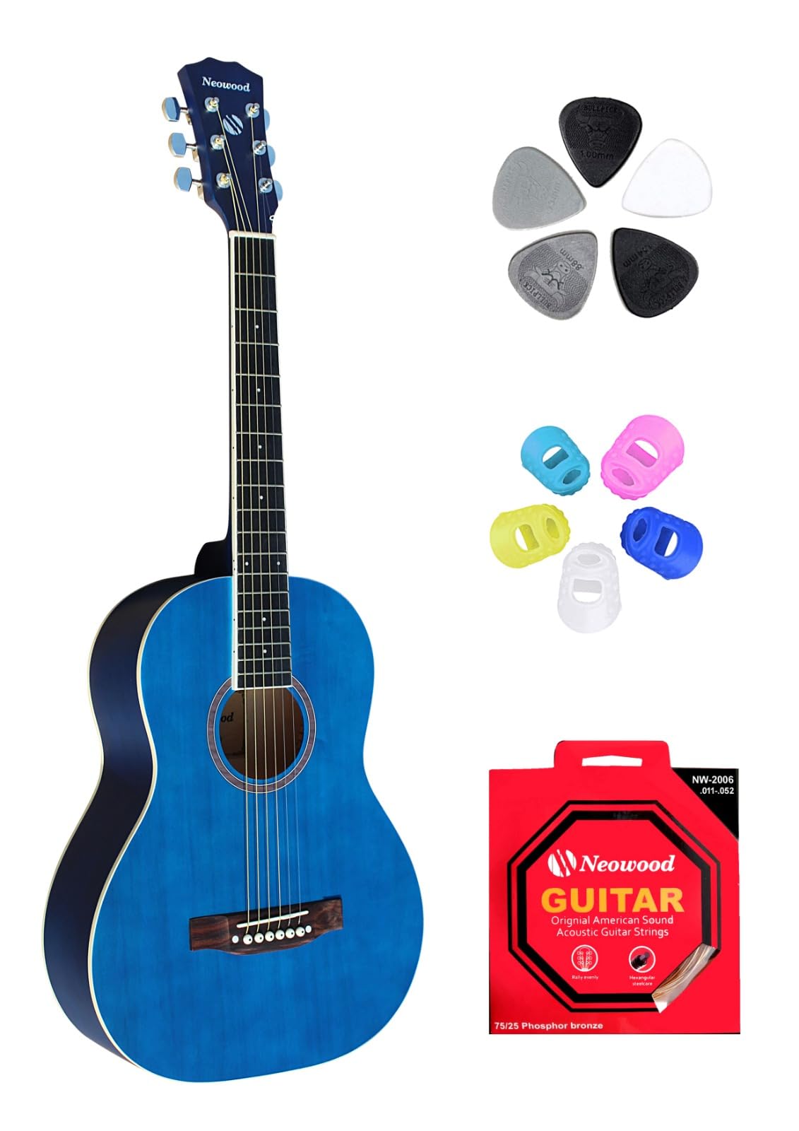 Neowood (FLY-J BL) Traveller Acoustic Guitar (Free Bag, Finger protector, Wilson String Set, 5 Picks) (Blue)