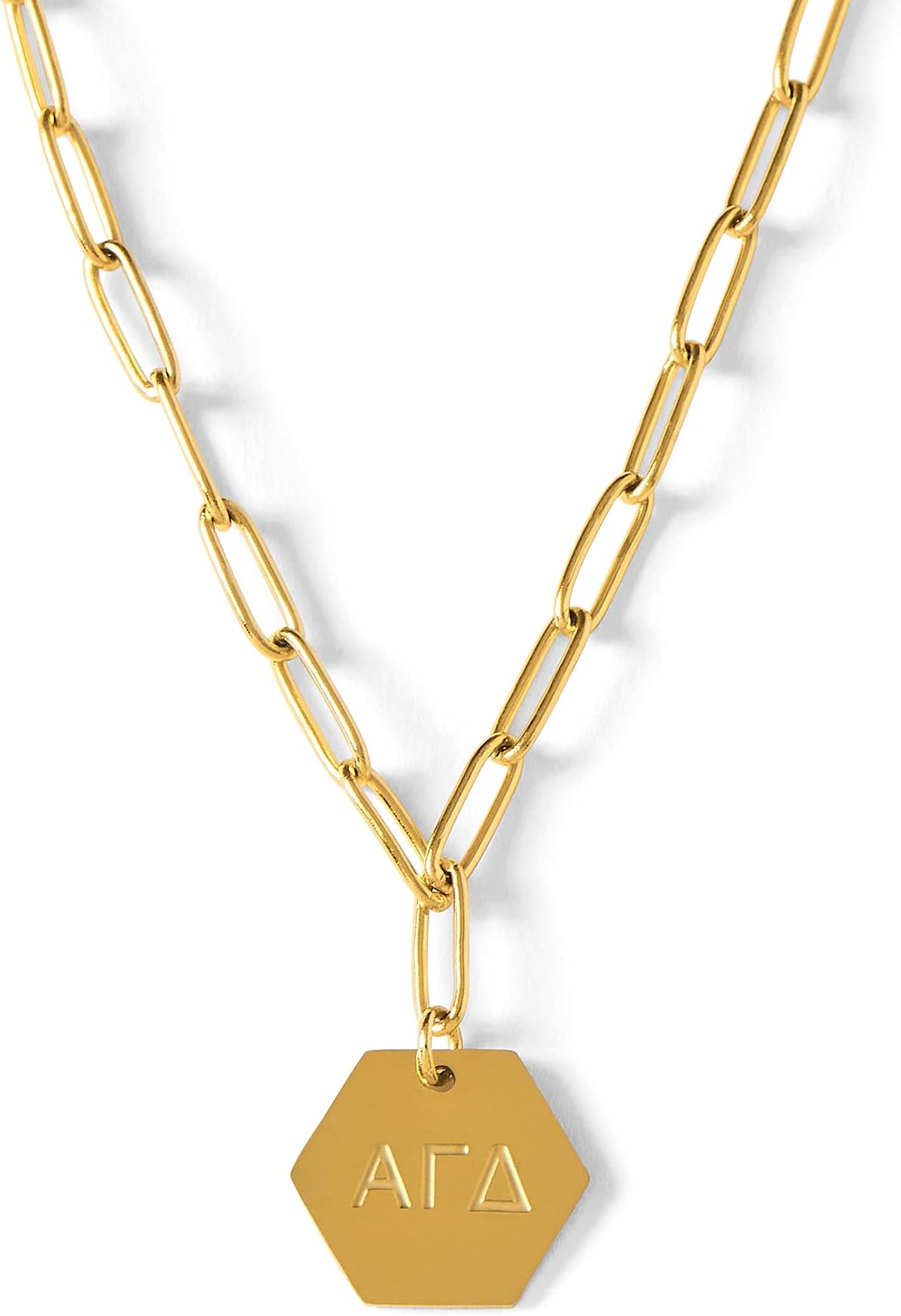 Sorority Shop Alpha Gamma Delta Paperclip Necklace โ AGD 18K Gold Plated Sorority Gifts Necklace, Long-Lasting Alpha Gamma Delta Gifts for Women
