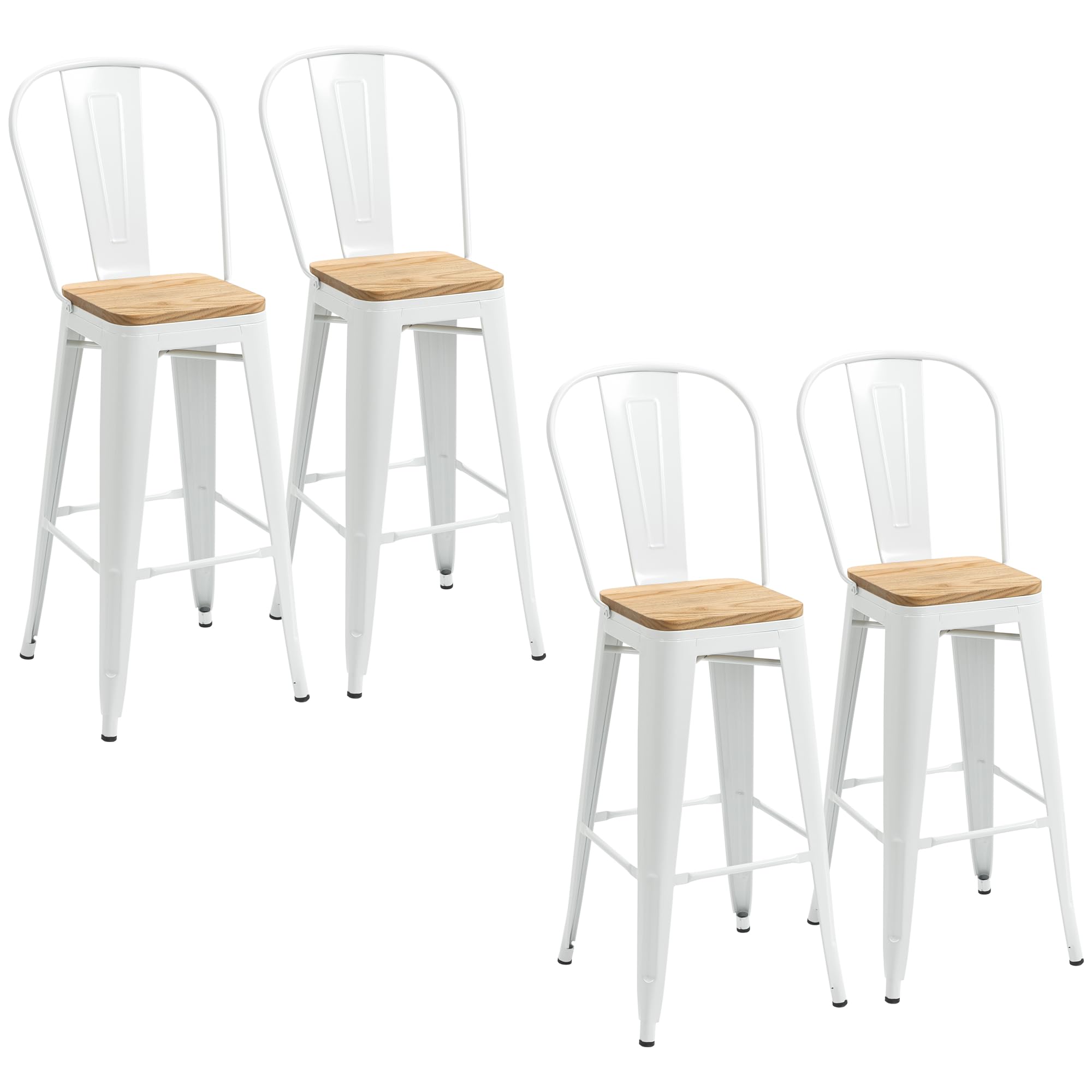 HOMCOM Tabourets de Bar Empilables avec Dossier Lot de 4 76 cm Blanc