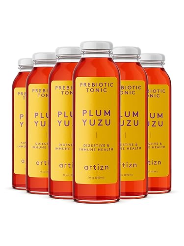 Artizn Tónico prebiótico Plum Yuzu alternativa de kombucha y vinagre de sidra de manzana ligeramente saborizada apoya la digestión y el alivio del