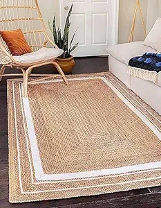 GLEAM Coastal Braided Jute Runner Rug Carpet (Off-White, 5 x 8 Feet)