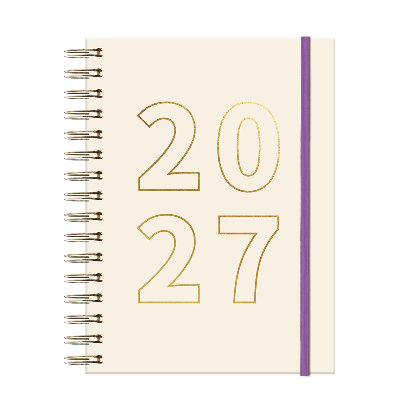 2027 Day Per Page A5 Diary - Cream Spiral Bound Soft Cover Wellness Planner