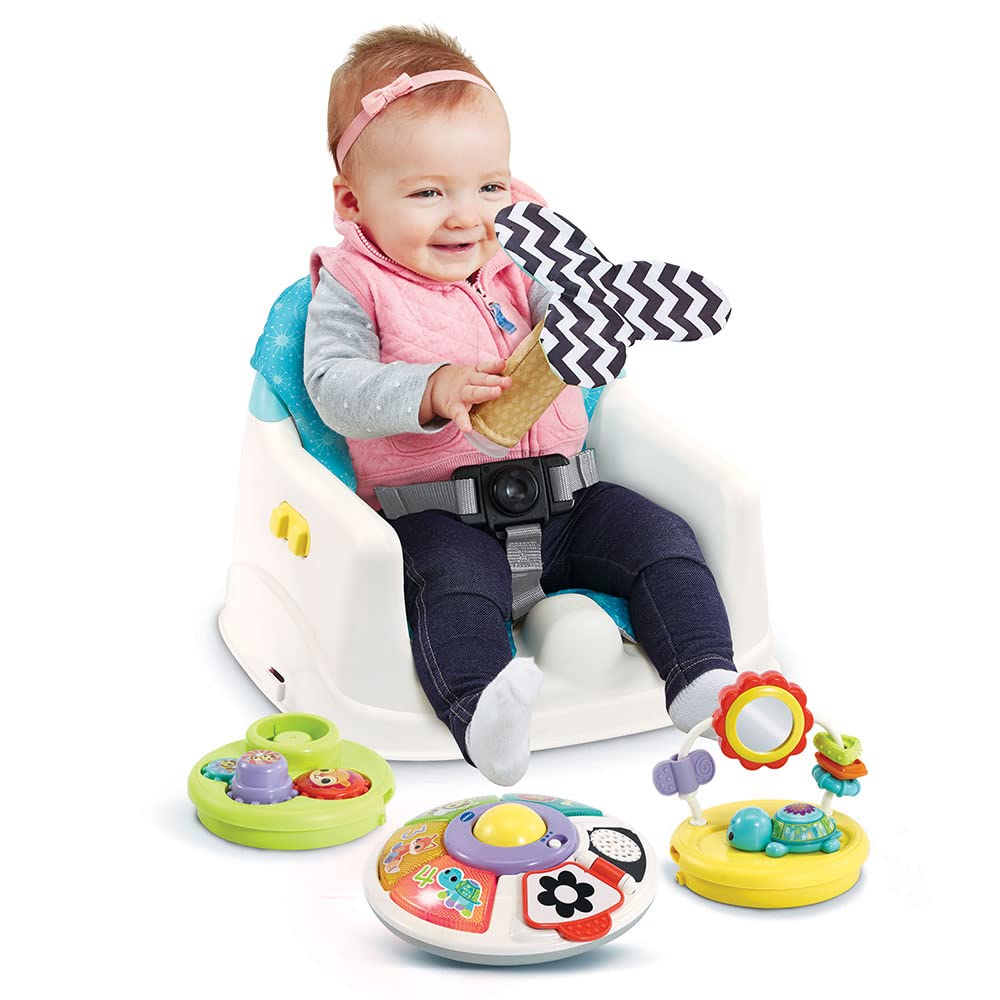 VTech - Siège-Rehausseur Interactif 5 en 1, Siège de Table Évolutif, Rehausseur Chaise Bébé, Plateau d'Activités Détachable, Jouet Sensoriel d'Éveil, Cadeau Bébé Dès 6 Mois - Contenu en Français