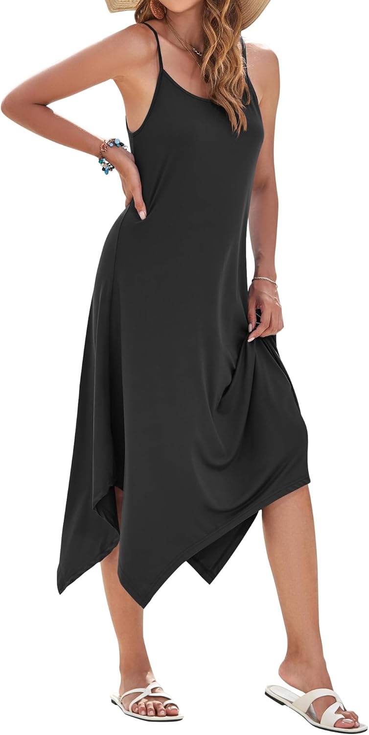 AUSELILY Women's Summer Dresses 2026 Casual Sleeveless Spaghetti Strap Sundress Asymmetrical Midi Dress with Pockets - Image 4