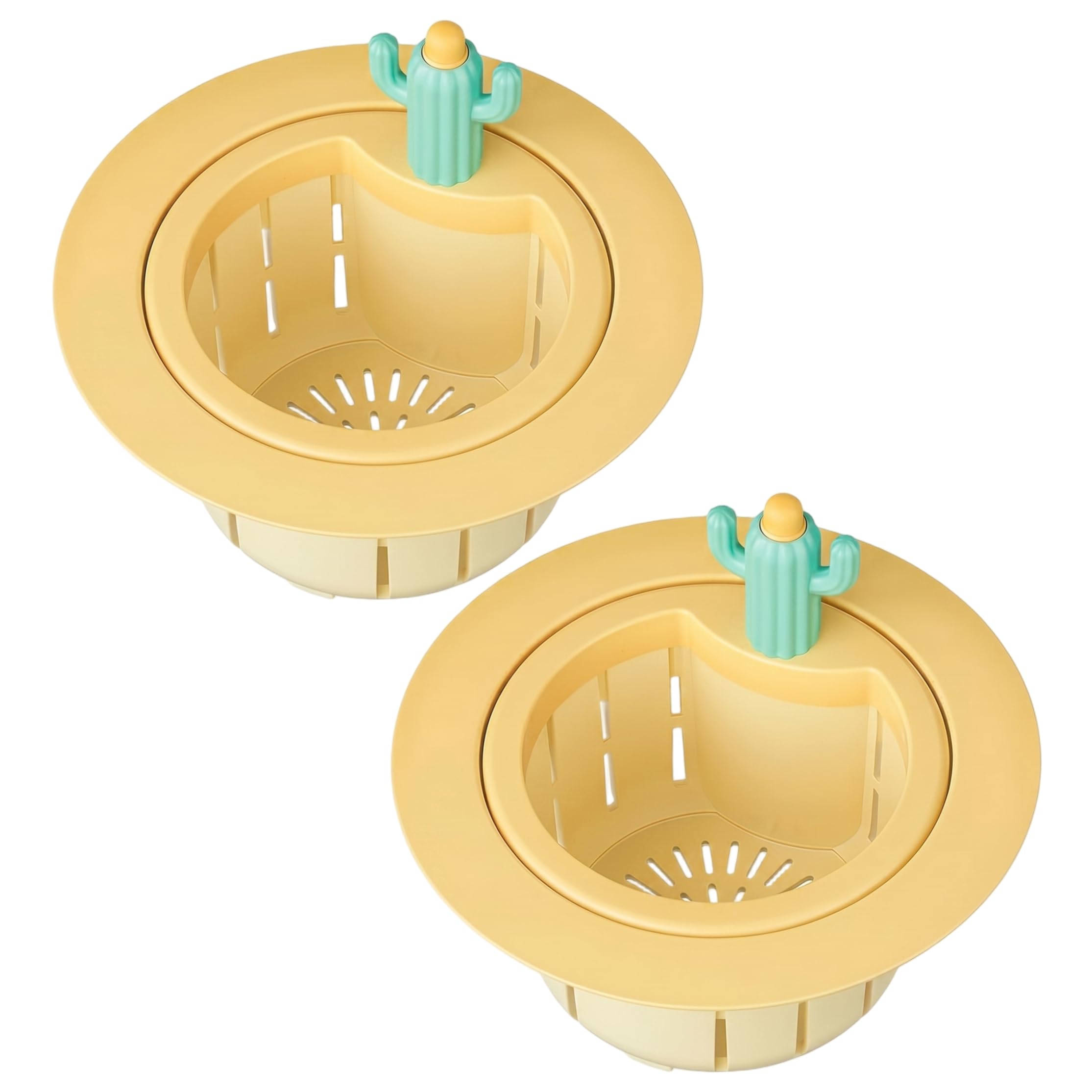 Hotainoys 2PCS Cactus Sink Strainer, Anti-Clog Plastic Sink Filter Basket Fast Drainage Drain Cover for Kitchen Restaurant, Yellow Cactus Strainer