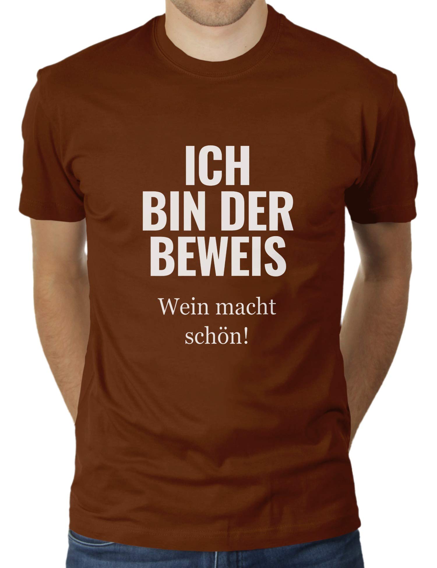 KaterLikoli Men's T-Shirt with German Text "Ich Bin der Beweis" - Wine Makes Beautiful