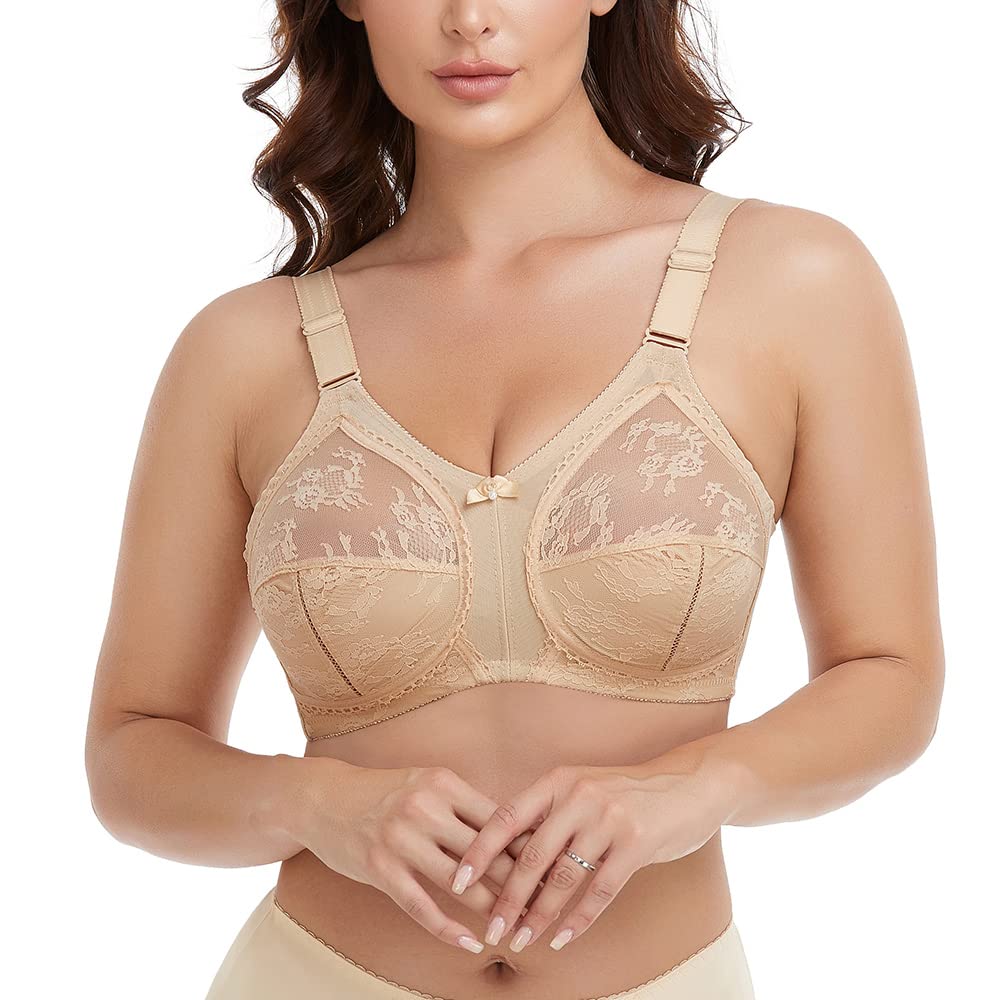 AyigeduPlus Size Non Wired Lace Non Padded Full Coverage Bra Minimizer Cups Firm Hold
