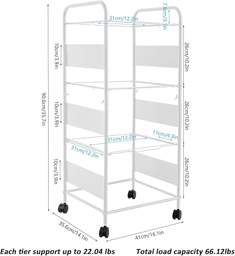 Miniatura 3 de LOYALHEARTDY Carro de archivo de metal de 3 niveles con ruedas, archivo colgante para tamaño carta, carpeta de archivos extraíble movible, estante