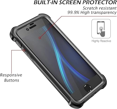 Miniatura 4 de Dexnor Funda para iPhone SE 2022, SE 2020, iPhone 87 funda con protector de pantalla transparente resistente 360 cuerpo completo, a prueba de