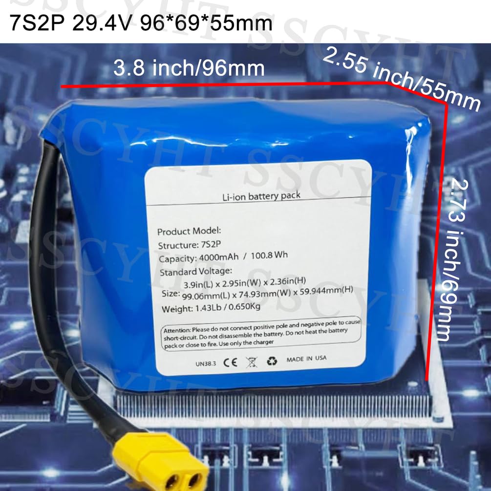 Batterie Lithium 7S2P 29,4 V, 24 V, 4 Ah, 117,6 Wh, Rechargeable, pour Hoverboard, Voiture Auto-équilibrée/Scooter Pliable, avec connecteur XT60