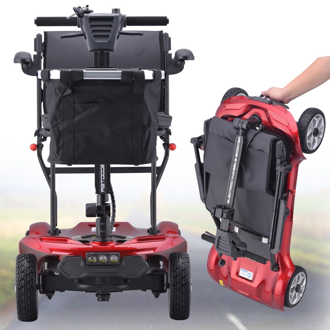 Scooter De Movilidad Portátil,Scooter De Movilidad Plegable De 4 Ruedas,Scooters De Movilidad Para Adultos,Scooter Eléctrico,Con Cargador Y Cesta Incluidos,Para Adultos Mayores 10ah