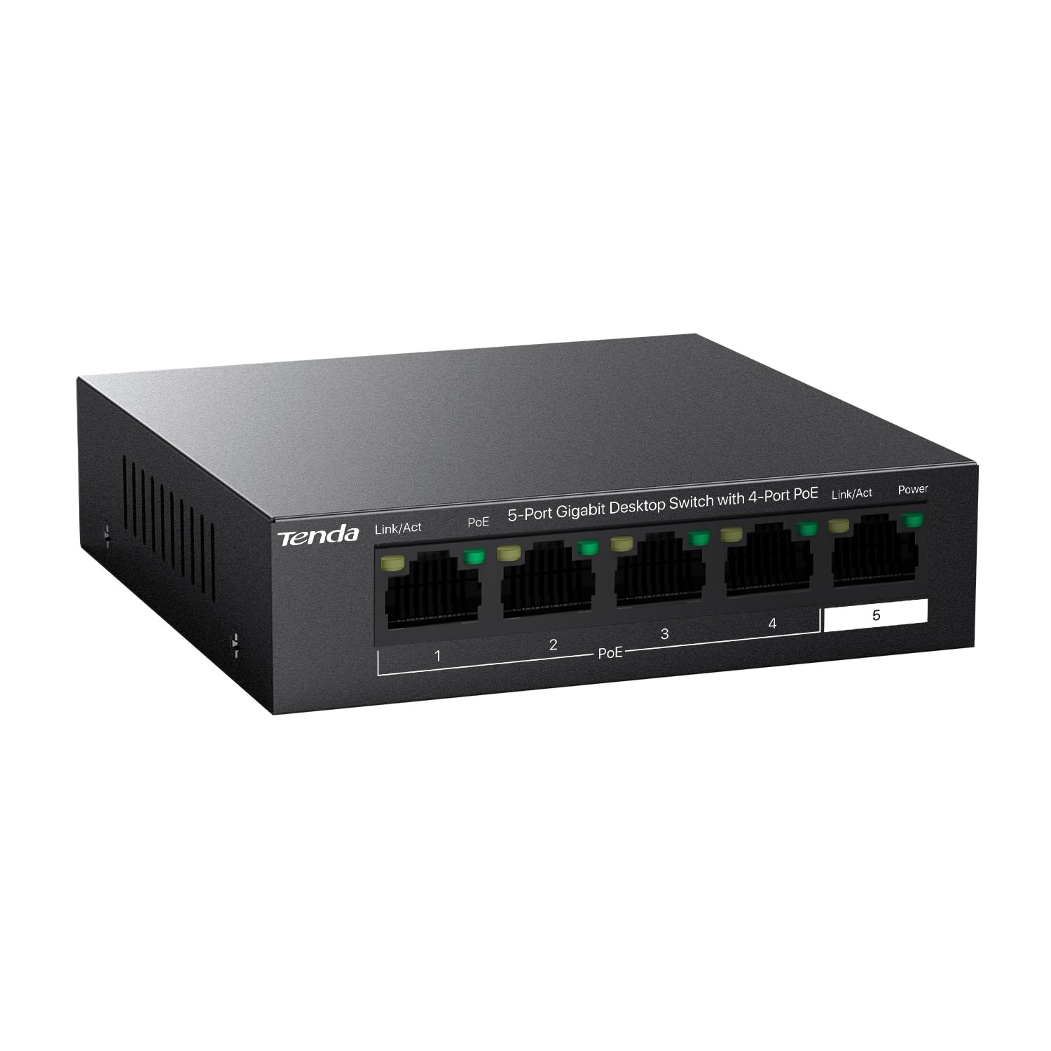 Tenda TEG1105P-4-63W 5 Puertos Gigabit PoE Switch (4 Puertos PoE 58W, Puertos 802.3af / at Obedient), Protección 6KV, VLAN, Plug and Play, Pequeño y Fácil de Instalar, Carcasa Metálica