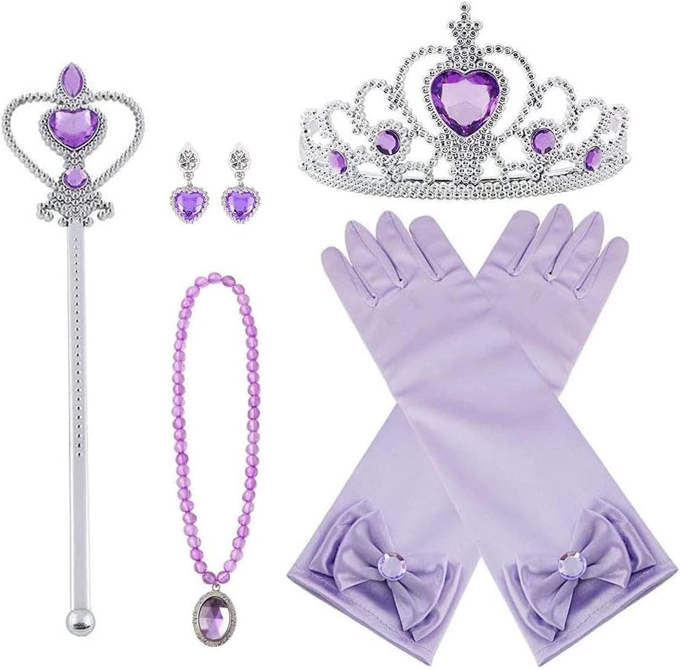 Princess Dress Up Accessories, Princess Costumes Set, Included Princess Crown, Gloves, Magic Wand, Necklace, Ring, for Kids Girls Halloween Party Cosplay Set for 3-9 Year
