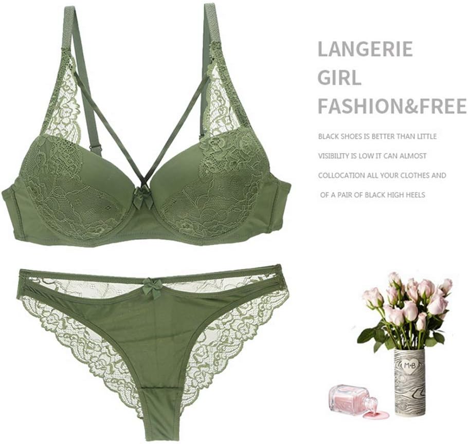 Swbreety Women's Lightly Padded Eyelash Lace Bra and Panty Set