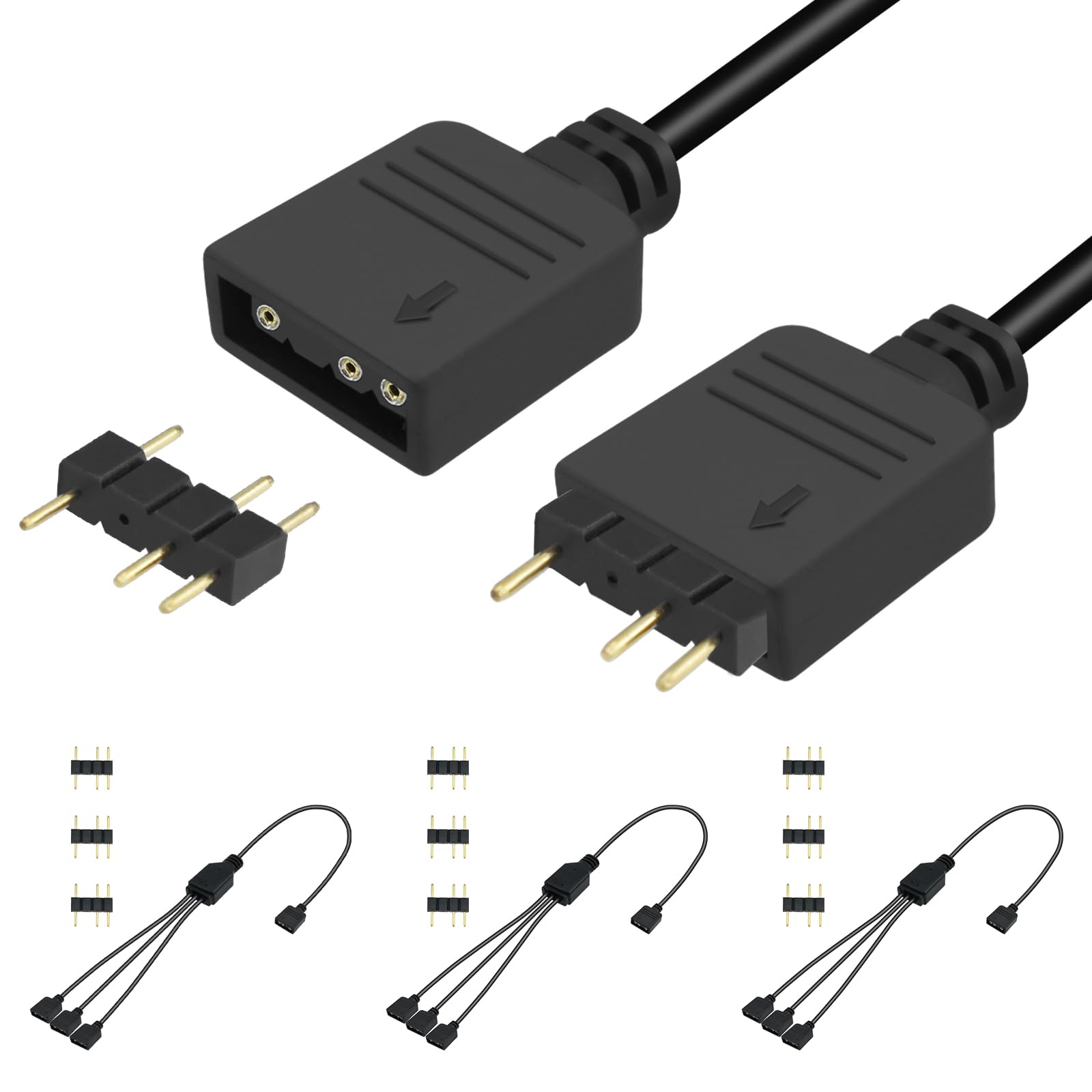 3 Stück 1-auf-3 ARGB-Splitterkabel, 5 V, 3-polig, adressierbares RGB-Splitter-Verlängerungskabel mit Steckern für Computergehäuse, CPU-Kühler und 5-V-Argb-Lüfter