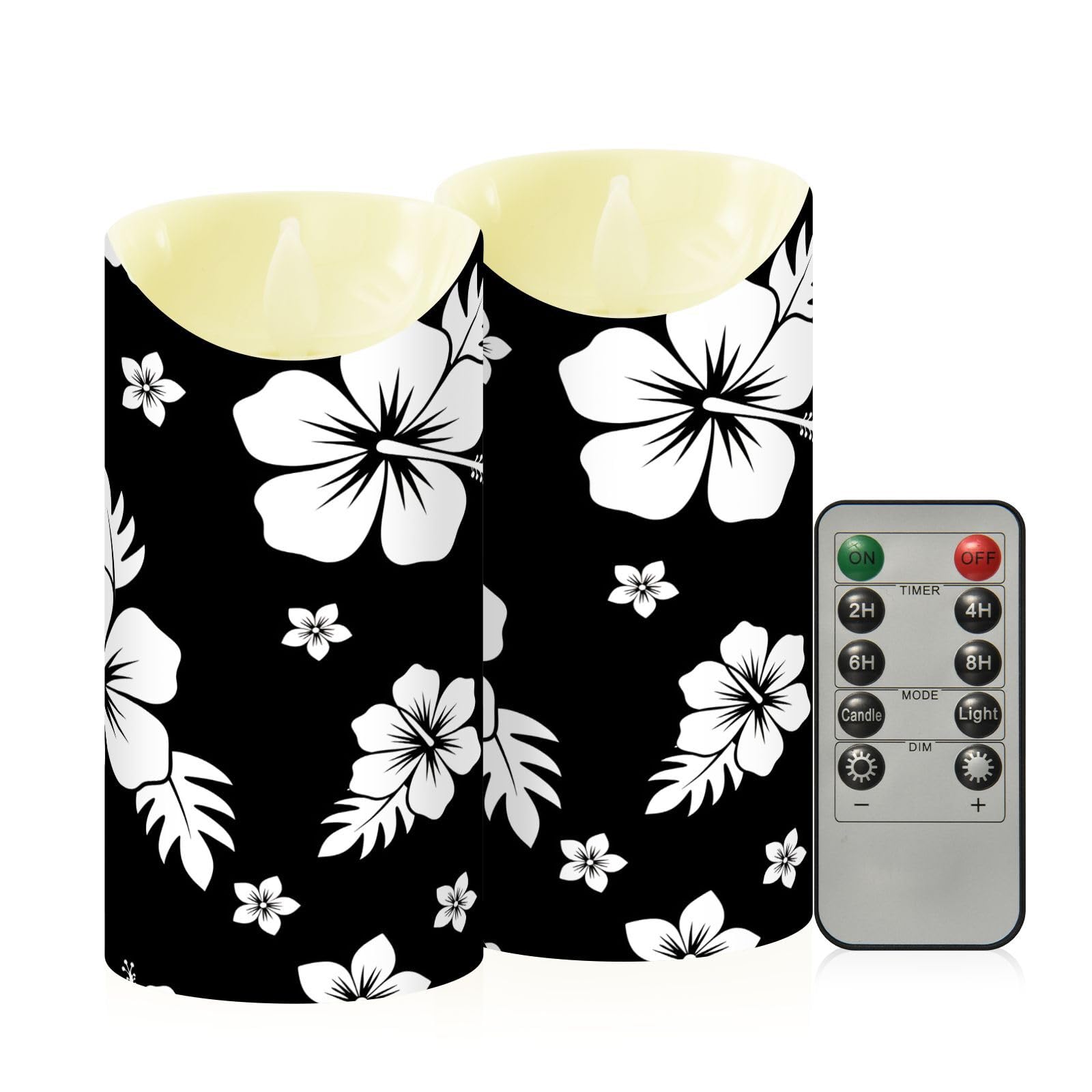 Cgiub Hibiscus Flameless Candles with Timer 2pcs Battery Operated Flickering Flameless LED Pillar Candles for Holiday Home Wedding Fireplace Decor